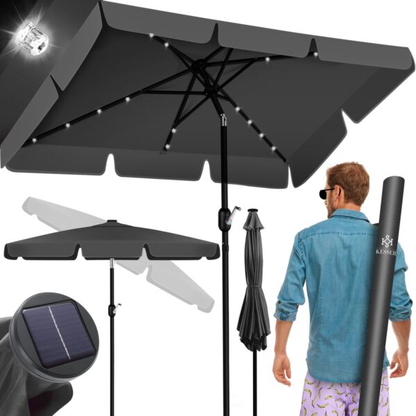 KESSER® LED Solar Parasol – Square, Adjustable with Cover