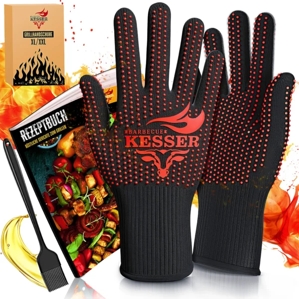 KESSER® Grill Gloves Heat Resistant up to 500°C | Oven Gloves Breathable & with Non-Slip Grip