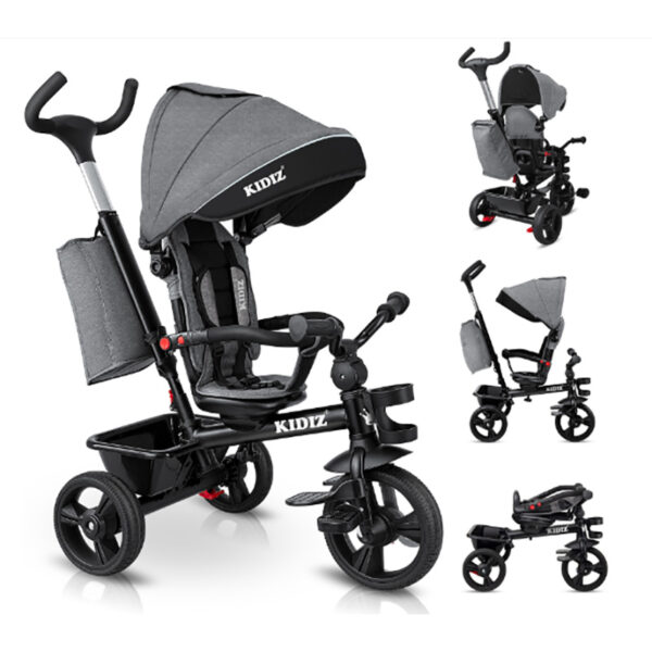 Kidiz® Children's Stroller – with Folding Canopy, Pedals, Push Bar & Handlebar