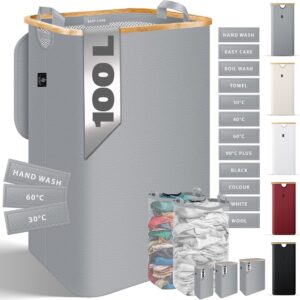 KESSER® Foldable Laundry Basket – 100L with Lid & 2 Removable Bags