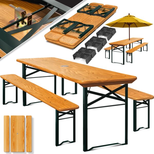 KESSER® Foldable Table Set – 3pcs | Table + 2 Benches – 170×46×75cm
