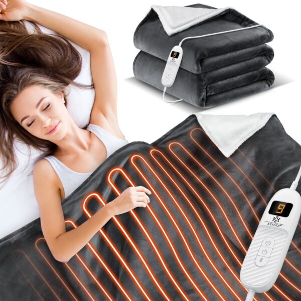 KESSER® Electric Heating Blanket 180x130 cm – 9 Heat Settings, Timer & Auto-Off – Washable Heated Throw with Digital Display