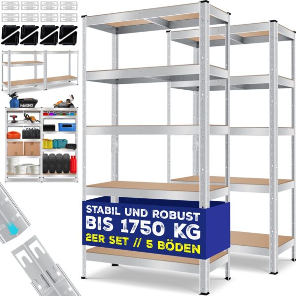 MASKO® Heavy-Duty Storage Rack Set of 2 – 5 Shelves, 875kg Capacity