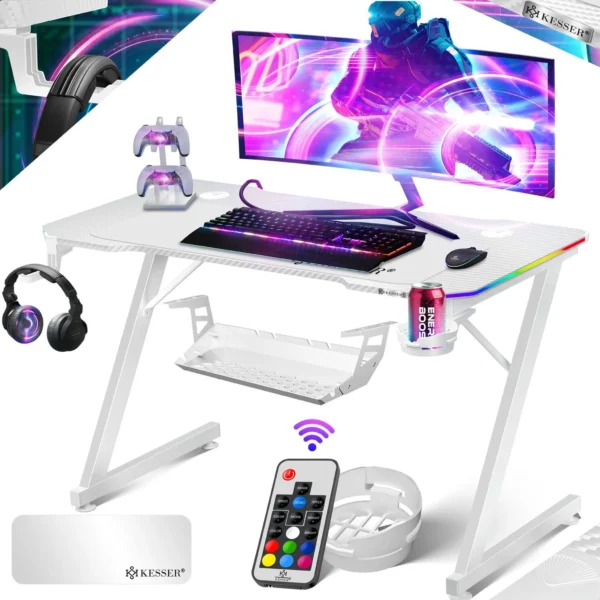 KESSER® Gaming Desk with LED – Z-Shaped 120x60 cm