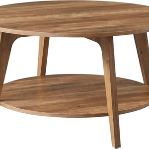 طاولة قهوة بطابقين، 80 × 80 × 45 سم، لون عسلي