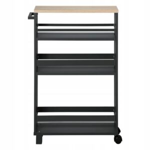 عربة مطبخ بعجلات مع 3 رفوف – لون رمادي