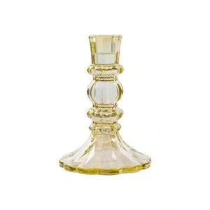 حامل شمعة زجاجي أصفر، 14 سم