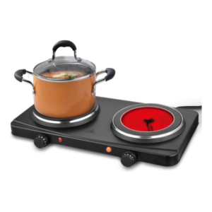 موقد كهربائي محمول مزدوج بالأشعة تحت الحمراء – 2500 واط – سطح سيراميك زجاجي – أسود