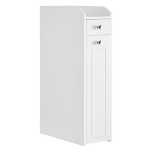 خزانة حمام رفيعة من باللون الأبيض مع درج منزلق و4 مستويات تخزين – 18 × 40 × 70 سم