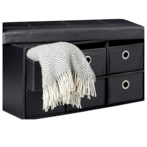 مسند قدم وصندوق تخزين قابل للطي من Relaxdays، 6 أقسام، جلد صناعي، أسود، 38×76×38 سم