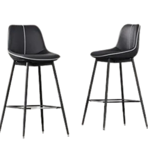 طقم كرسي ، ارتفاع 28.5 بوصة، بمسند ظهر مريح، جلد صناعي، أرجل معدنية، أسود حبر