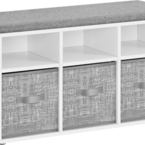 مقعد أحذية متعدد الوظائف مع صناديق تخزين ورفوف قابلة للتعديل –رمادي – 87 × 30 × 48 سم (LSB101W14)