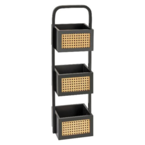 رف تخزين مع 3 سلال من الخيزران – تصميم عملي وأنيق لتنظيم المنزل