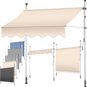 ستارة شمسية قابلة للتثبيت بدون حفر بمقبض يدوي – عرض 200 سم – للشرفات والمظلات – قابلة لتعديل الارتفاع – بيج