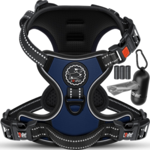 LOVPET® حزام أمان عاكس للكلاب – طوق مضاد للسحب والخنق مع مقبض قابل للتعديل – يشمل حقيبة صغيرة – أزرق بحري – مقاس S