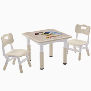 طاولة أطفال مع كرسيين – طقم طاولة وكراسي قابلة لتعديل الارتفاع للأطفال من 3 إلى 8 سنوات بسطح جرافيتي مانع للانزلاق