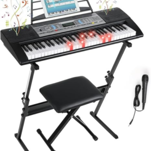 كيبورد بيانو كهربائي ماميزو 61 مفتاحًا للمبتدئين مع حامل X ومقعد وميكروفون – يدعم USB MIDI ومثالي للأطفال