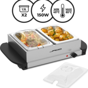 سخان بوفيه كهربائي مزدوج 2 × 1.5 لتر من الستانلس ستيل – يحافظ على الطعام ساخنًا