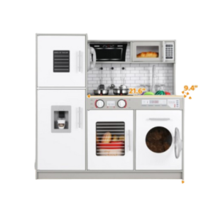 مطبخ لعب للأطفال Pirecart مع موزع ماء وغسالة وأصوات وإضاءة حقيقية – لعبة مطبخ تفاعلية للأطفال بلون رمادي