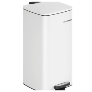 سلة مهملات سعة 30 لتر (8 جالون) من الستانلس ستيل – إغلاق ناعم ودلو داخلي – أبيض سحابي