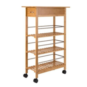 عربة مطبخ من الخيزران من ليفارنو هوم بثلاثة أرفف مع درج وعجلات