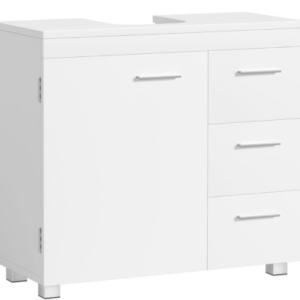 خزانة حوض حمام VASAGLE BBK504W01 بثلاثة أدراج جانبية ورفين خلف الباب – لون أبيض سحابي