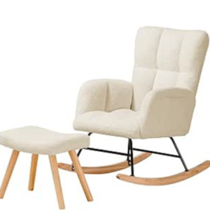 كرسي هزاز فاخر مع مسند للقدمين – كرسي استرخاء مخملي بمساند للذراعين بلون بيج