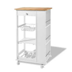 عربة مطبخ من LIVARNO home بسطح عمل من الخيزران مع أرفف وسلة معدنية