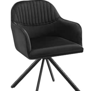 كرسي طعام مخملي دوّار 360° من tectake مع مساند ووسائد سميكة وأرجل فولاذية – أسود