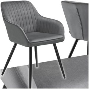 كرسي طعام Marilyn من tectake – مخملي الملمس، مبطن بنقشة مبطنة، مسند ظهر متصل، أرجل نحيفة من الفولاذ – رمادي/أسود