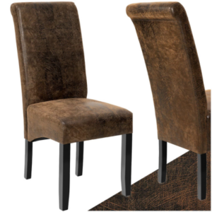 كرسي طعام بتصميم مريح ومسند ظهر مرتفع – مبطن بجلد صناعي – بني عتيق (قطعة واحدة)