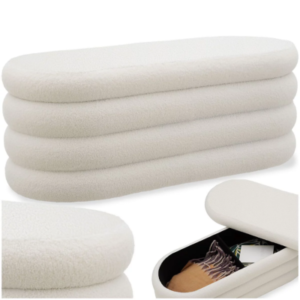 مقعد تخزين Altu – مبطن بغطاء بُوكليه، تخزين مدمج للممرات – لون كريمي-أبيض