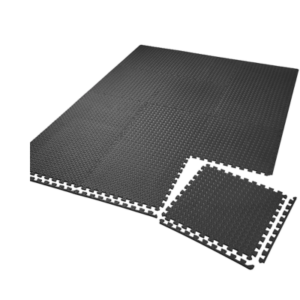 حصائر صالات رياضية Gym Mats – 12 قطعة قابلة للتوصيل مع 24 قطعة حافة – 61 × 61 سم – أسود