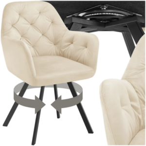 كرسي بذراعين Lucia – مبطن، بنقشة مبطنة، دوار 180° – كريمي