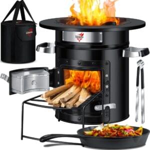 KESSER® Rocket Stove | Camping Wood Stove with Cast Iron Grill Pan & Carrying Bag